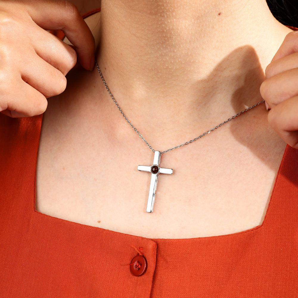 Personalisierte Silber Kette mit Foto Projektion - Einfacher Kreuz Anhänger