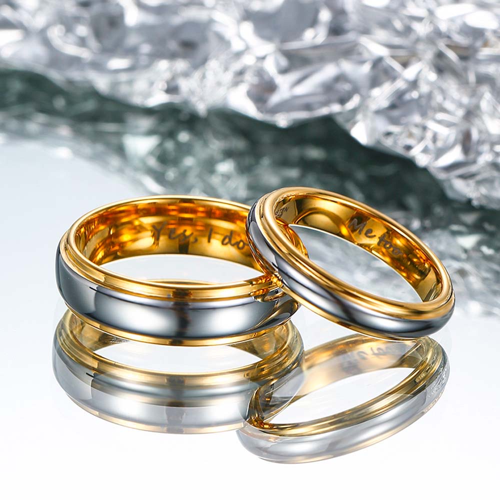 【Paar/Single】Schlichter Vergoldeter Wolfram Ehering - Versprechen,Trauringe, Herren-/Damenringe amazgifts