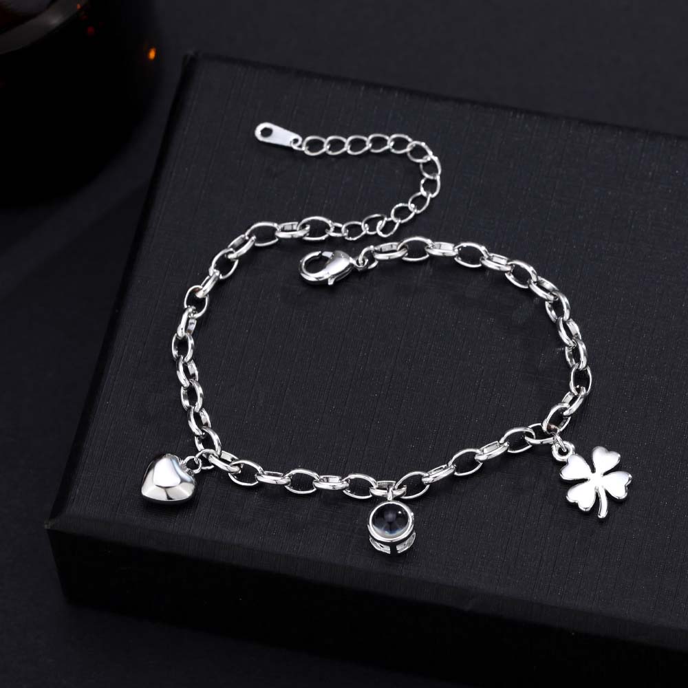 Personalisierte Bild Armband mit Herz Kleeblatt Anhänger amazgifts